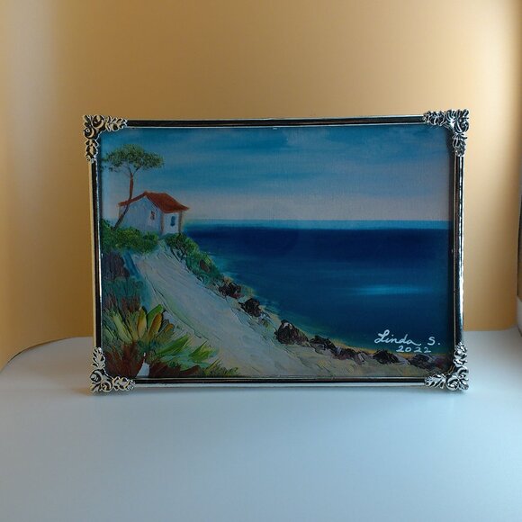 Cliff-side Red House, 5x7 Art print within a new silver color metal Frame - Picture 3 of 6